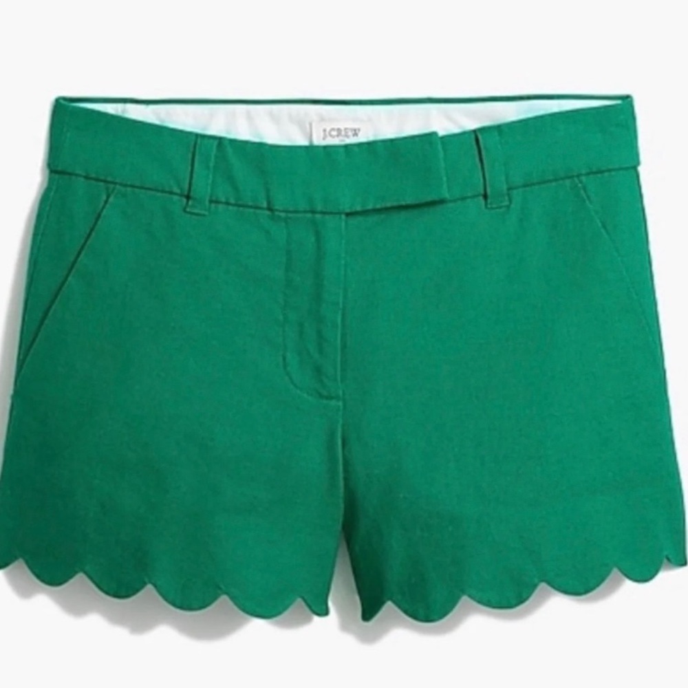 J. Crew | Kelly Green Linen Blend Scallop Hem Shorts - Picture 6 of 11